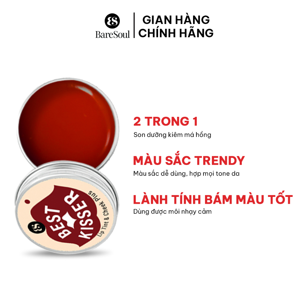 Son dưỡng có màu kiêm má hồng giúp làm hồng môi và má tự nhiên BareSoul Lip Tint & Cheek Plus (Đỏ/Cam/Hồng) 10g