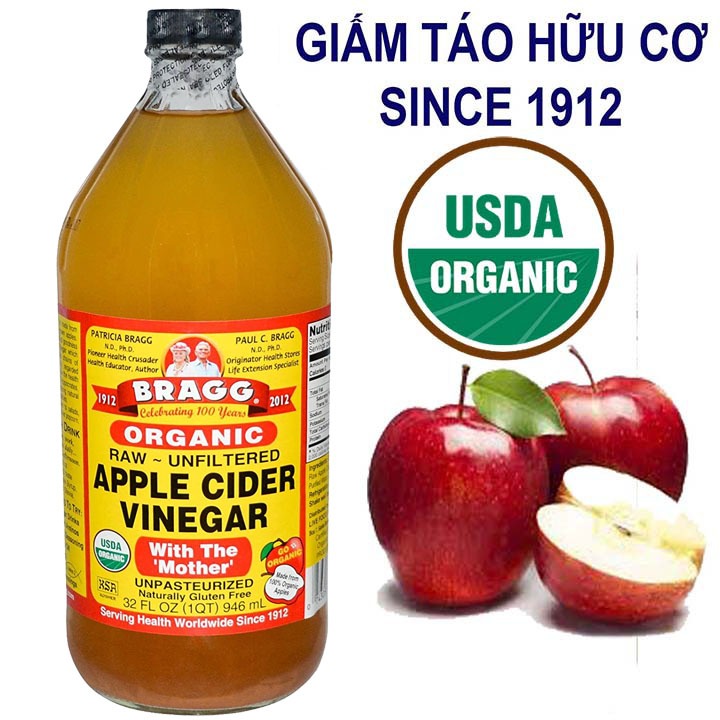 Giấm táo hữu cơ Bragg 473ml & 946ml Hàng Mỹ