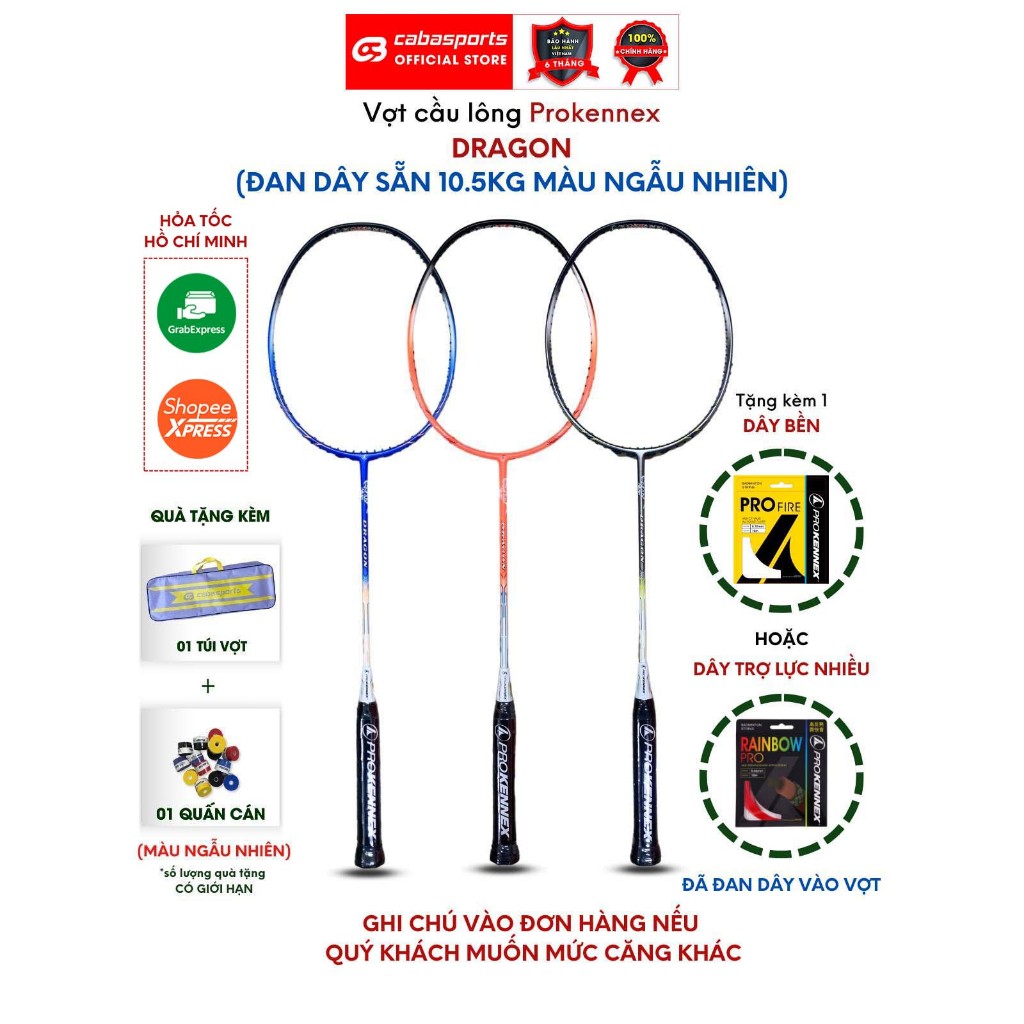 Vợt cầu lông Prokennex Dragon đã đan dây 10.5kg chuyên công mạnh mẽ, vợt cầu lông carbon cao cấp