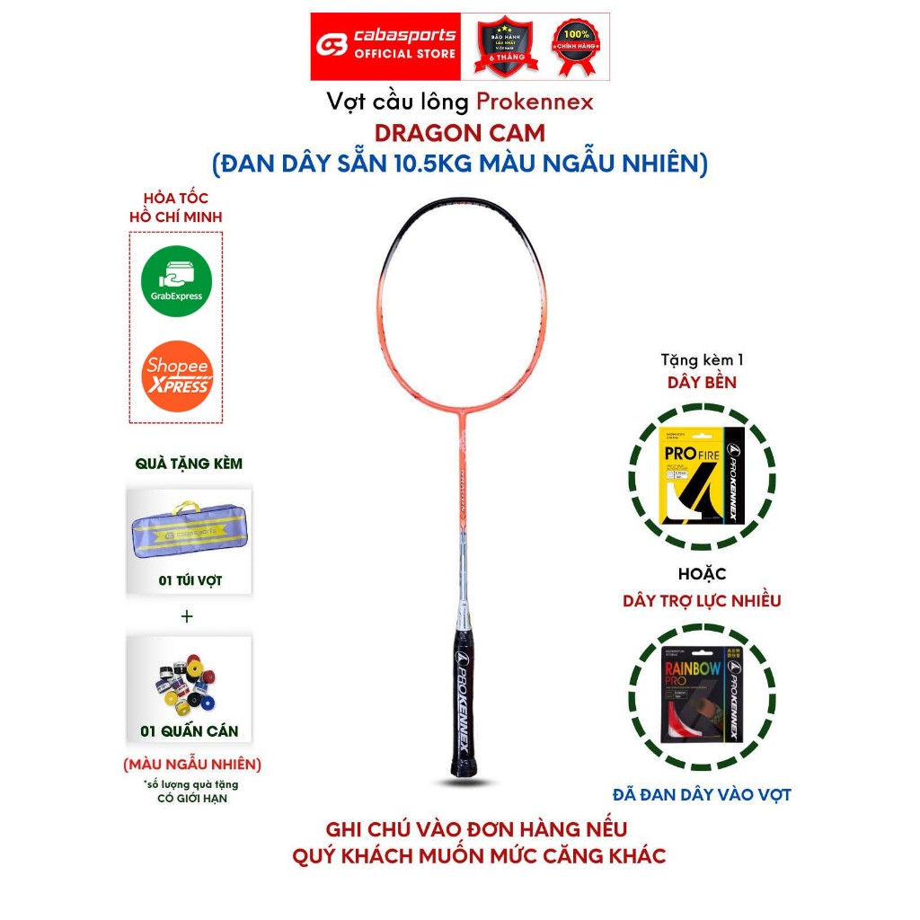 Vợt cầu lông Prokennex Dragon đã đan dây 10.5kg chuyên công mạnh mẽ, vợt cầu lông carbon cao cấp