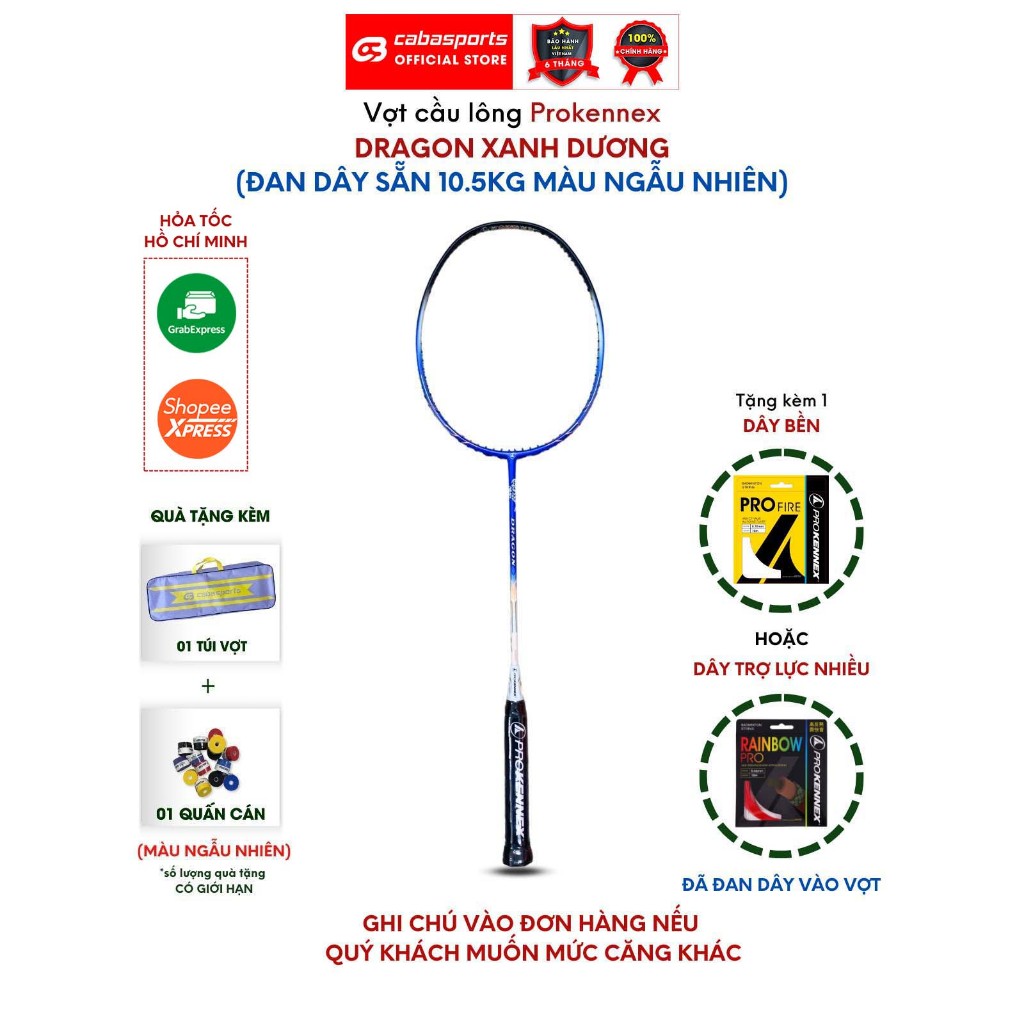 Vợt cầu lông Prokennex Dragon đã đan dây 10.5kg chuyên công mạnh mẽ, vợt cầu lông carbon cao cấp