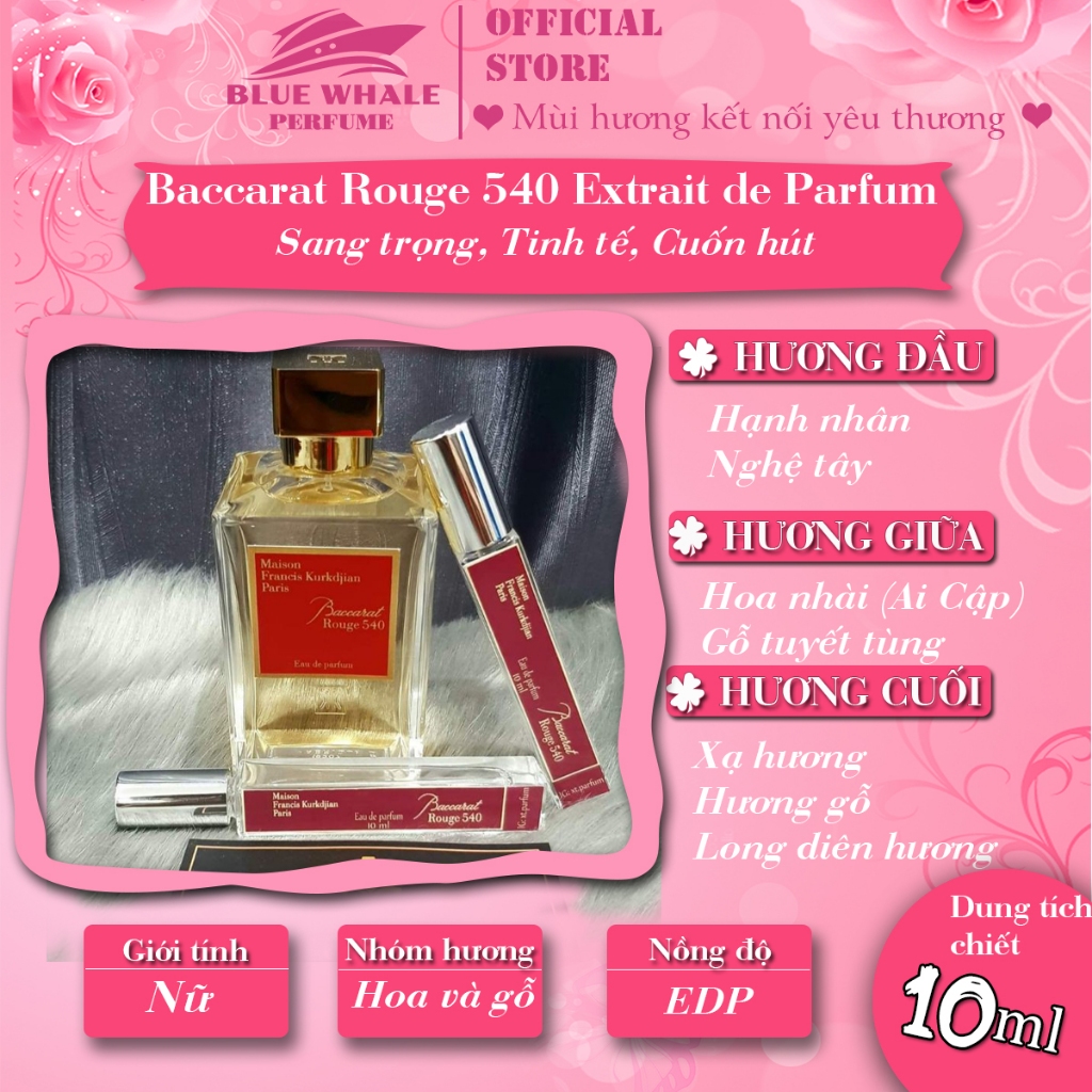 Nước hoa nữ MFK Baccarat Rouge 540 Extrait de Parfum chiết 10ml Hương thơm Sang trọng Tinh tế Cuốn h