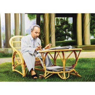 Tranh sơn mài bác hồ ngồi ghế mây 50x80 & 60x120 cm