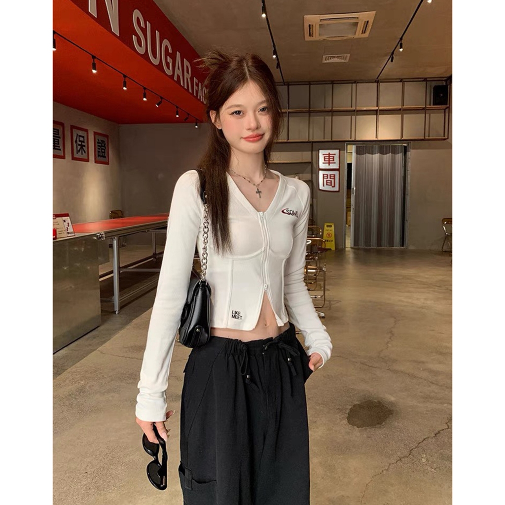 Áo Thun Dài Tay Cổ V Dáng Ôm Body Thêu Chữ Hàng Quảng Châu M8921 - TVXQC