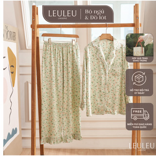 Bộ đồ ngủ mặc nhà thời trang họa tiết hoa bồ công anh, Pyjama dài tay cho phụ nữ Leuleu Lingerie