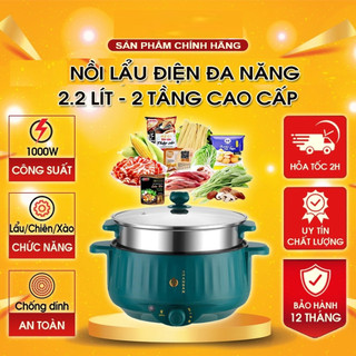 Nồi lẩu điện đa năng 2 tầng kèm khay hấp inox cao cấp công suất 1000W