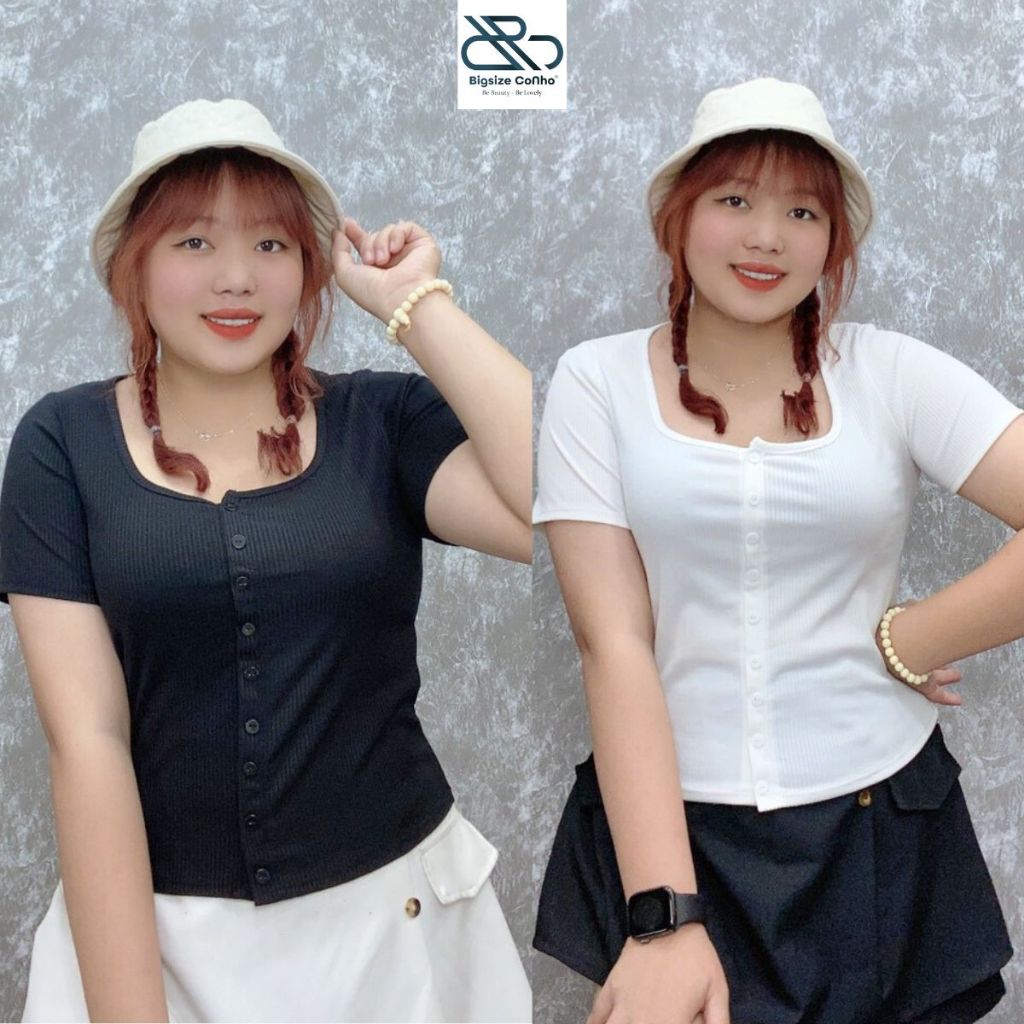 Áo Thun Tay Ngắn Bigsize Cô Nhỏ Dáng Rộng Nút Kiểu Trang Trí Chât Gân Tăm Mềm Mát Co Giãn G31