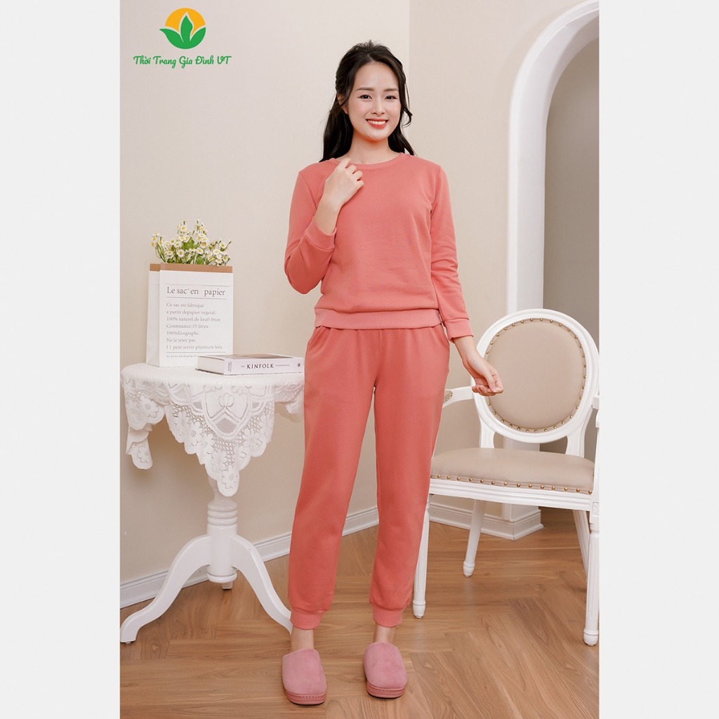Set bộ nỉ nữ thời trang Việt Thắng quần dài, áo dài tay cổ tròn - B50.2303