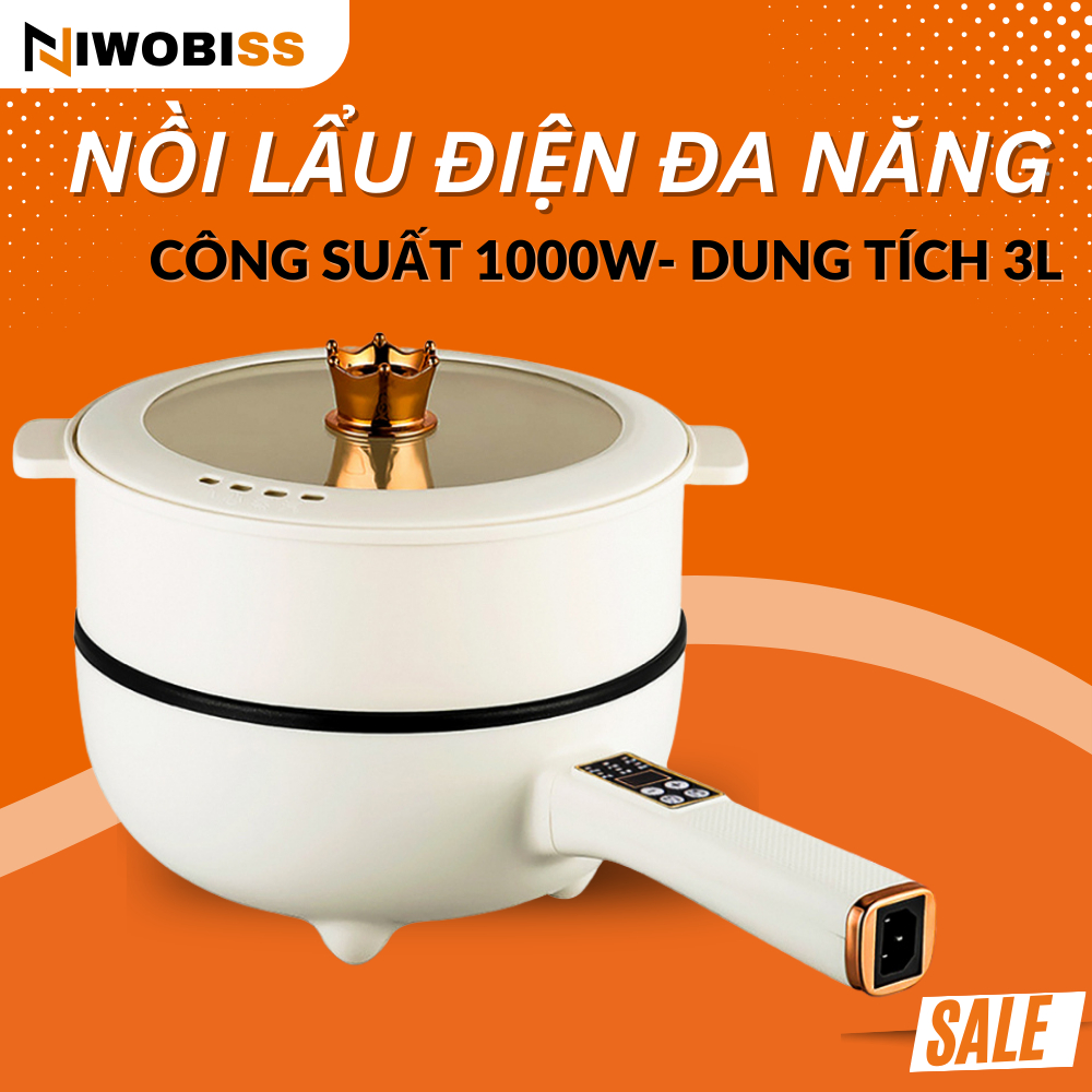 Chảo Điện Đa Năng Chống Dính Size 26Cm Dung tích 3L, Nồi Lẩu Đa Năng 2 Tầng Kèm Giá Hấp Tiện Dụng _CD26
