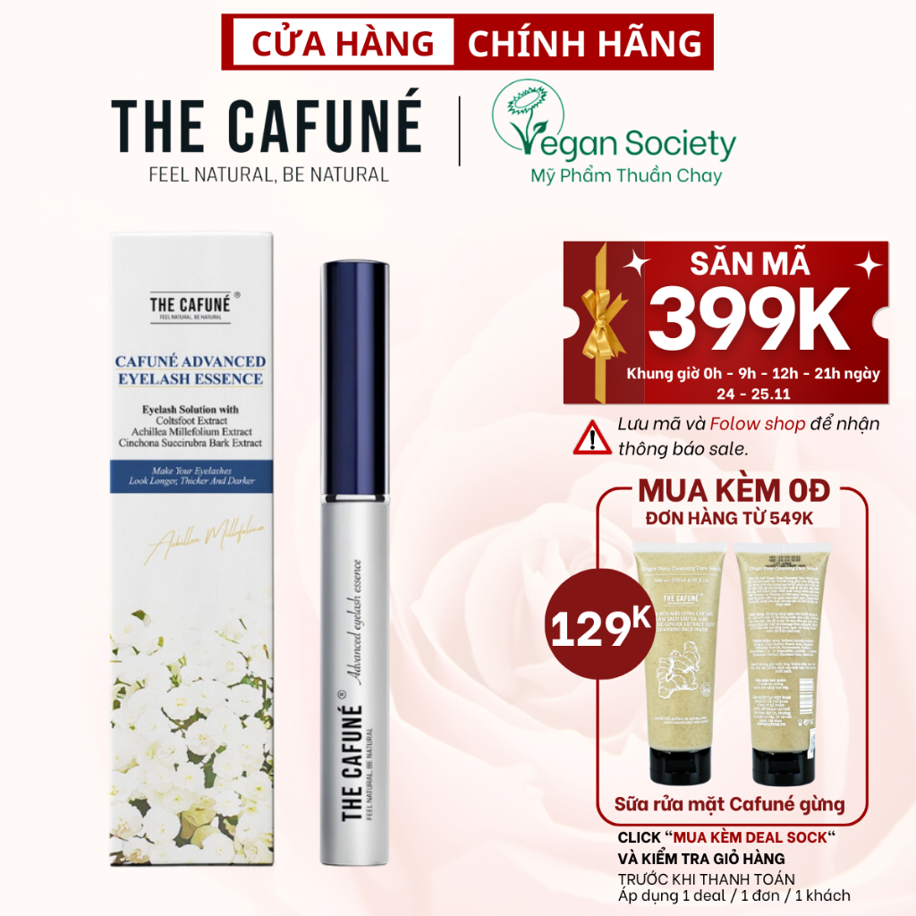 Tinh Chất Dưỡng Mi The Cafuné, Giúp Mi Mọc Dài Dày Tự Nhiên, Phục Hồi Và Ngăn Ngừa Rụng Mi 5ml - Vegan society
