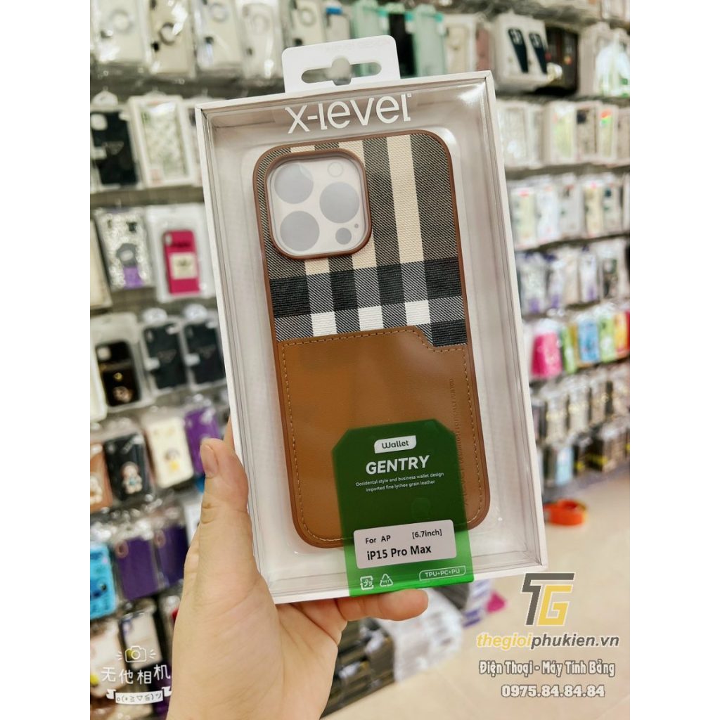 Ốp lưng cài thẻ cho iPhone 15 Pro và 15 Pro Max chính hãng X-level cao cấp