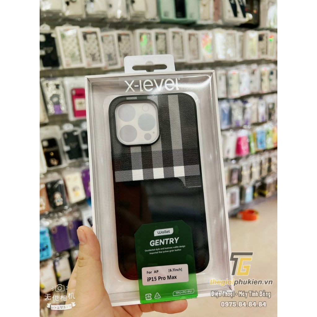 Ốp lưng cài thẻ cho iPhone 15 Pro và 15 Pro Max chính hãng X-level cao cấp