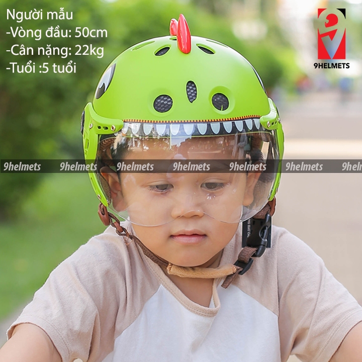 Mũ Bảo Hiểm Trẻ Em Có Kính Hình Khủng Long Trắng