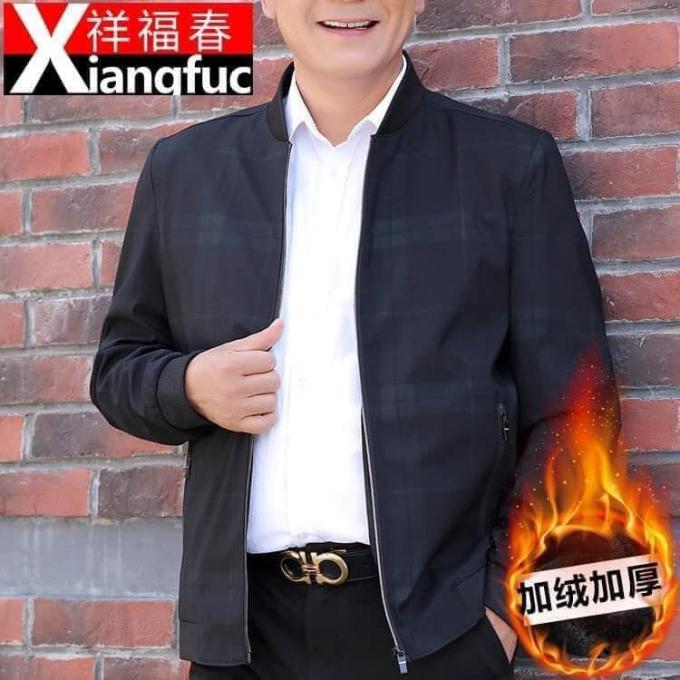 Áo khoác trung niên lót lông dày dặn giữ ấm mùa thu đông hàng quảng châu cao cấp hcom558