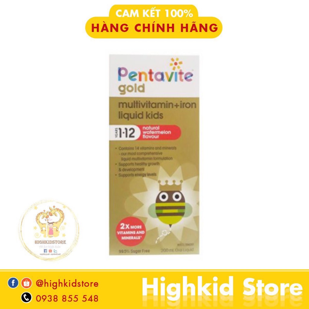 Siro bổ sung Vitamin tổng hợp và sắt cho bé Pentavite Gold Úc Mẫu mới 200ml