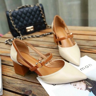 Giày cao gót nữ Giày bít mũi nhọn phối da bò 5Cm Giày bánh bèo Xưởng giày Nhà Bèo Khoacdabo