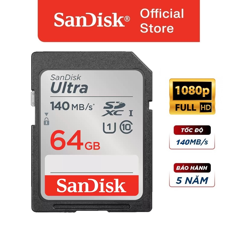 Thẻ nhớ SDXC Sandisk Ultra 64GB upto 140MB/s UHS-I (chuyên dụng cho máy ảnh)