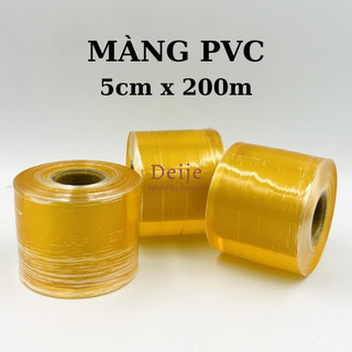 Màng PVC bọc hàng ngang 5cm dài 200m dày 0.02cm (màu vàng nhạt) không có keo