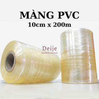 Màng PVC bọc hàng ngang 10cm dài 200m dày 0.02cm (màu vàng nhạt) không có keo