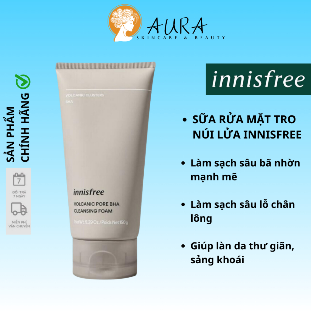 Sữa Rửa Mặt Tro Núi Lửa Giảm Đầu Đen, Bã Nhờn Innisfree Jeju Volcanic Pore Cleansing Foam 150ml