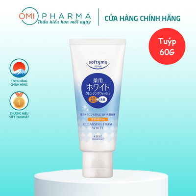 Sữa Rửa Mặt & Tẩy Trang Tạo Bọt Dưỡng Trắng Da Softymo Kosé Nhật Bản (Tuýp 60g)