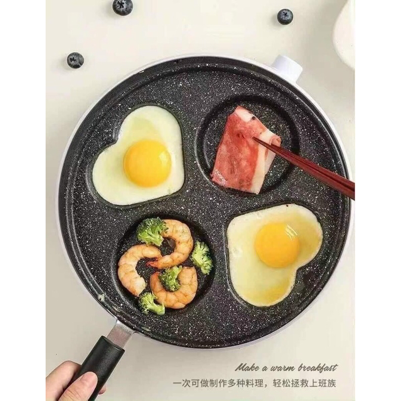 Khuôn Chảo Chiên Rán Trứng Làm Bánh 4 Ngăn Chống Dính - Chảo Vân Đá nấu được cả bếp từ và bếp gas hình trái tim