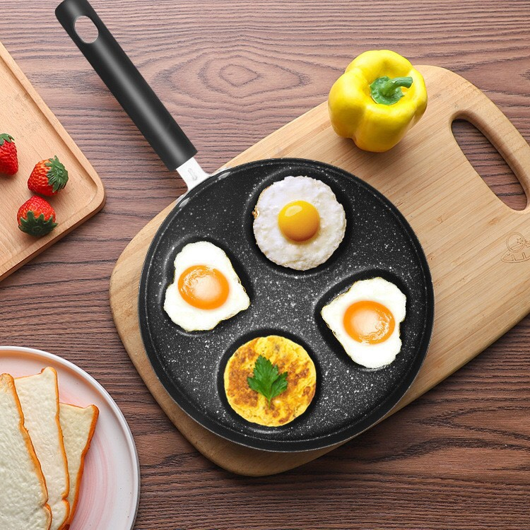 Khuôn Chảo Chiên Rán Trứng Làm Bánh 4 Ngăn Chống Dính - Chảo Vân Đá nấu được cả bếp từ và bếp gas hình trái tim
