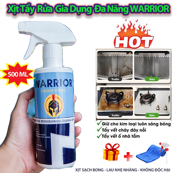 Dung Dịch Dạng Xịt Tẩy Rửa Đa Năng Warrior 500ml Công Nghệ Đức - Vệ Sinh Dầu Mỡ, Cặn Canxi Lâu Năm Nhà Bếp Tặng Vòi Xịt