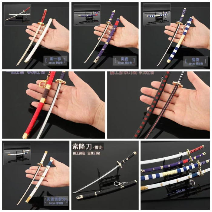 ( tặng kệ) Móc khóa Mô hình kiếm katana , kimetsu no yaiba, zoro roronoa onepiece, enma zenitsu shusui wando 22-26cm