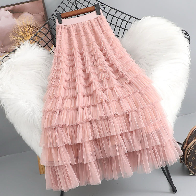 (L91) Chân Váy Lưới Xếp Ly Nhiều Tầng Cạp Chun Dành Cho Nữ