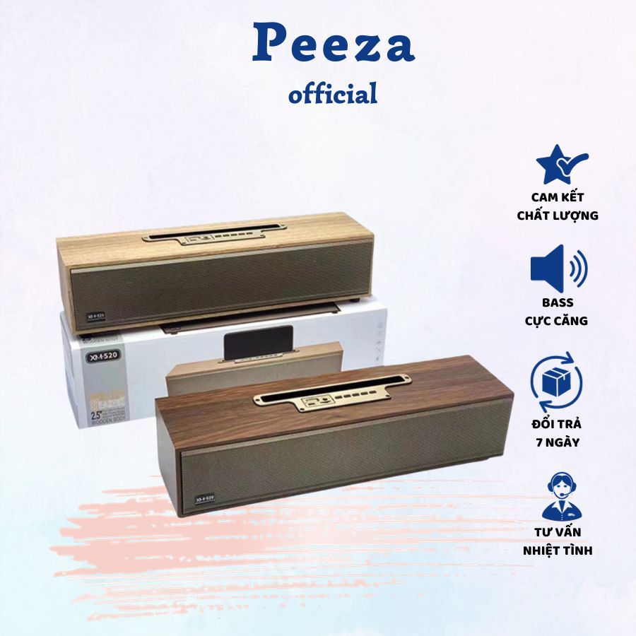 Loa bluetooth XM 520 Siêu Bass, Loa bluetooth để Bàn vỏ gỗ 20W thiết kế sang trọng âm thanh trầm ấm, Loa 2.5inch - PEEZA