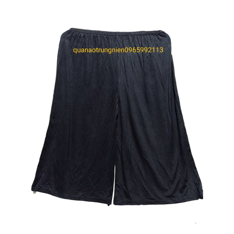Quần lửng đen bà già ống rộng cotton