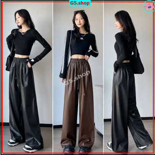 Quần Dài Ống Rộng Da Pu Nữ Loại Đẹp, Quần Baggy Lưng Thun Bigsize 40-75kg quần da - g5.shop G