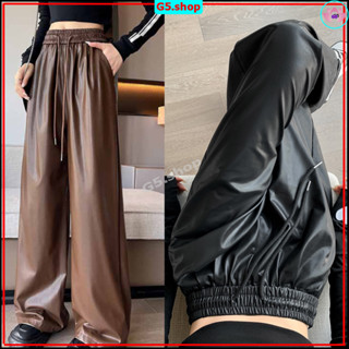 Quần Da nâu đen dài lưng cao ống rộng kiểu dáng thời trang dành cho Nam Nữ Mẫu Mới Xịn - g5.shop G