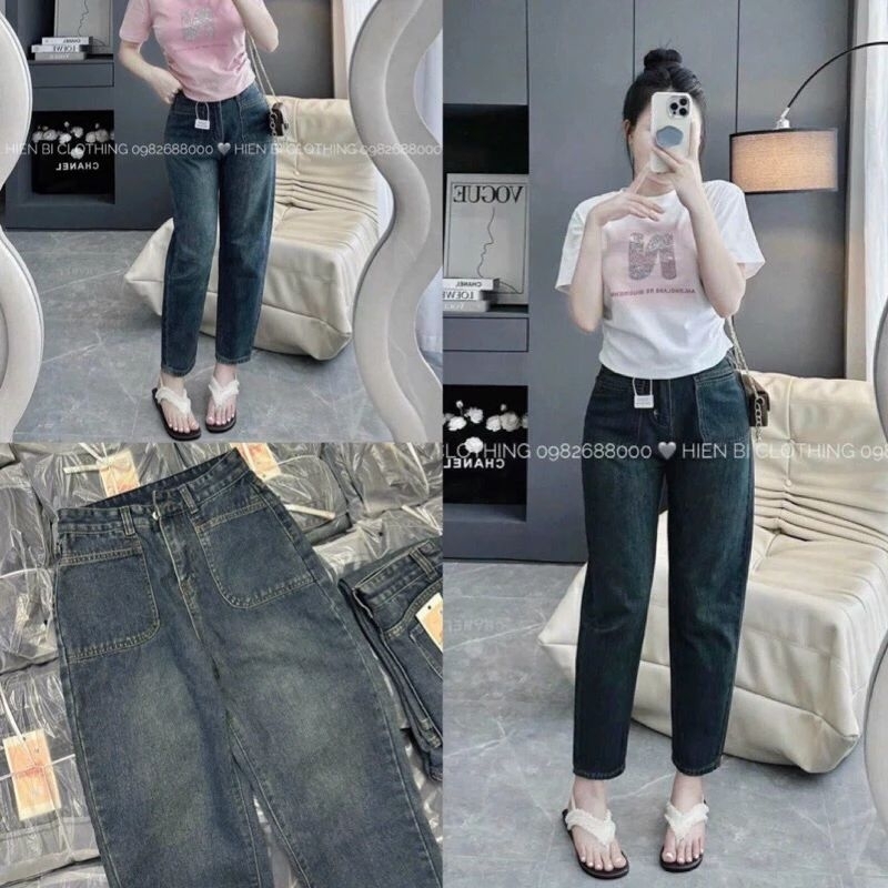 Quần jeans baggy bò denim cạp cao lưng cao tôn dáng
