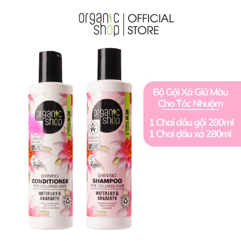 BỘ DẦU GỘI VÀ XẢ ORGANIC SHOP CHO TÓC NHUỘM CHIẾT SUẤT HOA LILY và DẦU HẠT DỀN ( 280ML x 2).