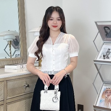 Áo Sơ Mi Trắng Ngắn Tay Tafta Viền Bèo Thời Trang Nữ Rosara SM182