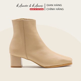 Bốt nữ cổ thấp Cuban Heels da mờ cao gót 5p gót vuông mũi vuông dáng cổ ngắn bAimée & bAmor - MS1718