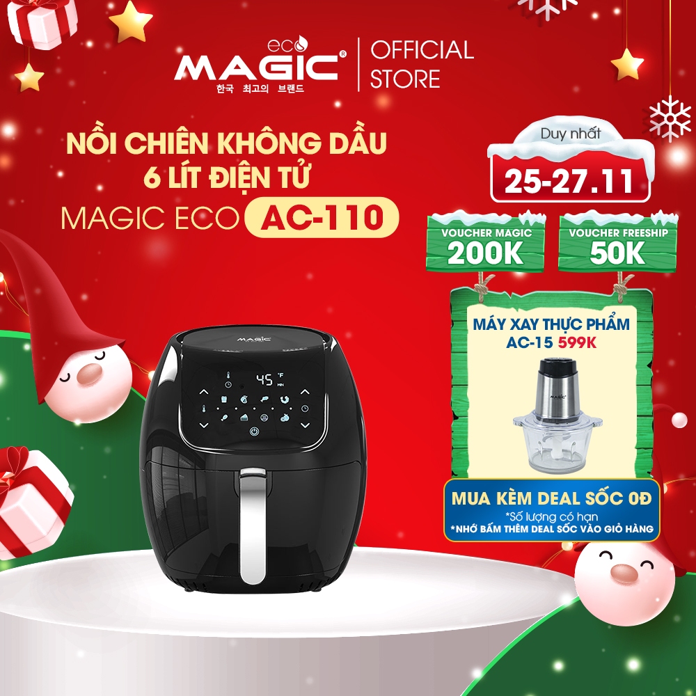 Nồi chiên không dầu điện tử Magic Eco AC110 MADE IN THAILAND 6.6L,8 chế độ nấu ăn tự động, bảo hành chính hãng