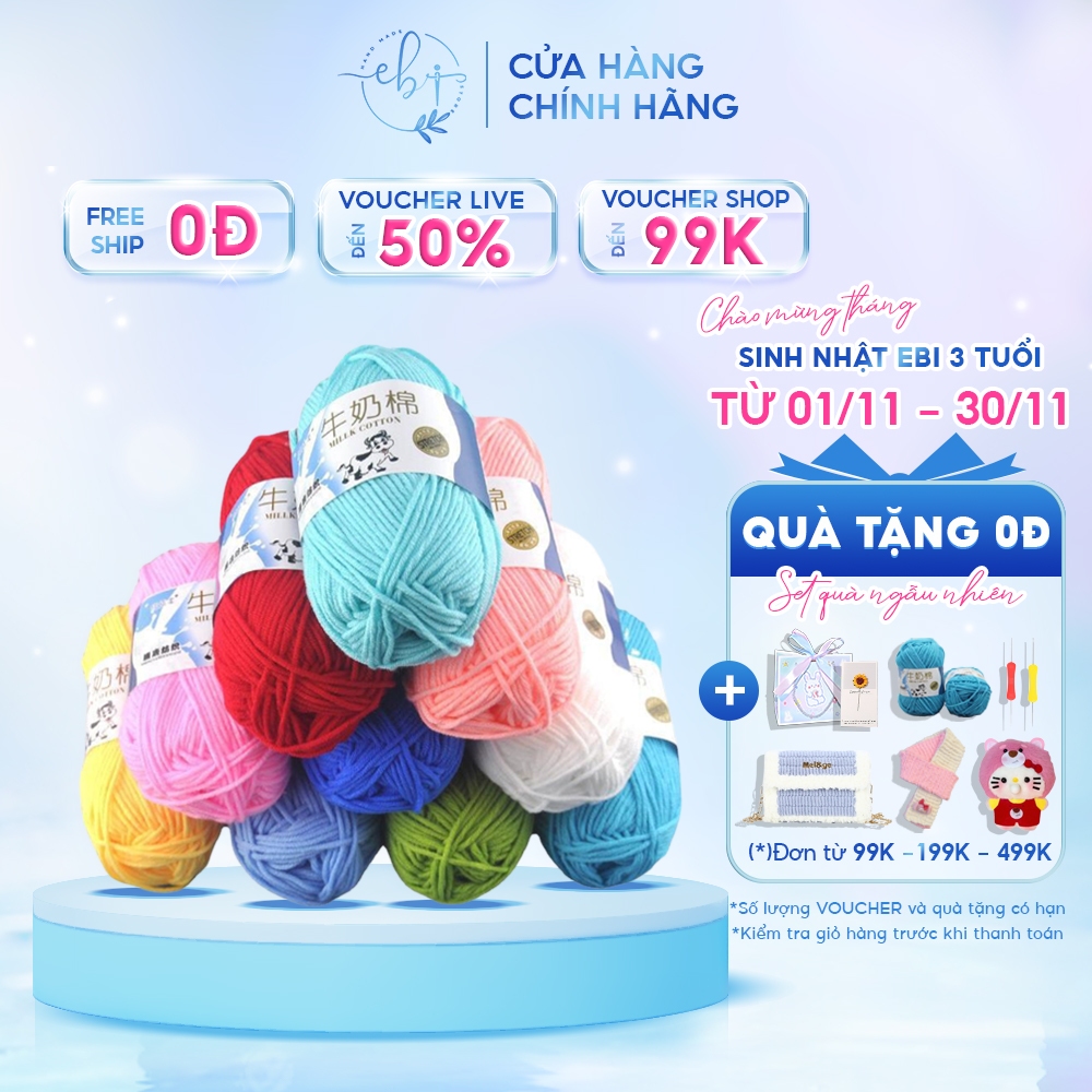 [Mã 50-92] Len Milk Bò Cotton Bảng 92 Màu Mềm, Đa Dạng 50g Thích Hợp Cho Người Mới Tập Đan Móc Thú Bông/Hoa/Khăn/Áo,...