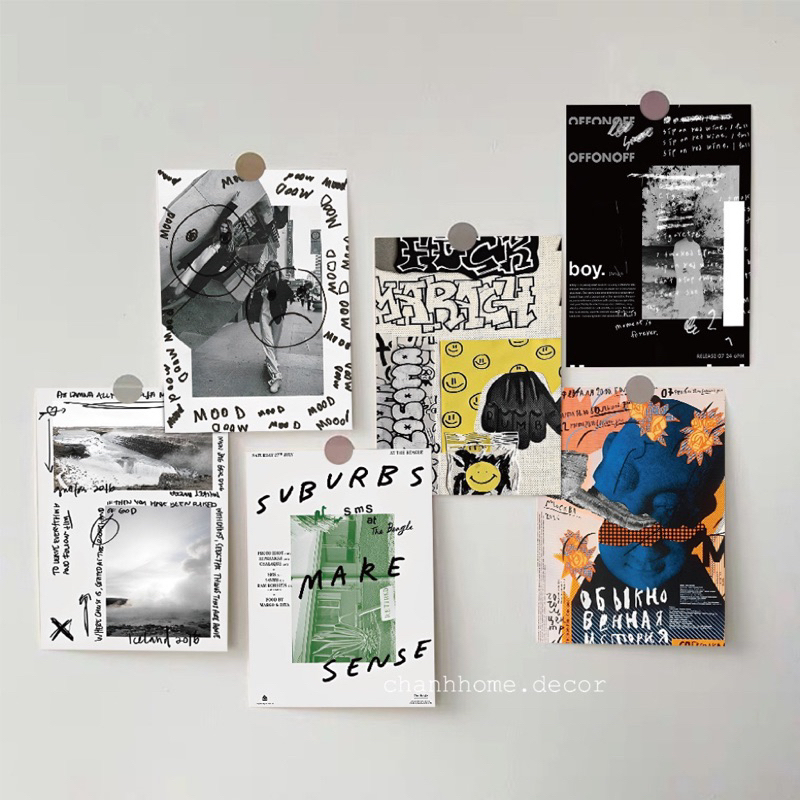 #1 Tranh dán tường postcard trang trí bàn phòng, poster ảnh thiệp decor chụp hình tặng sticker hình dán Chanhhomedecor