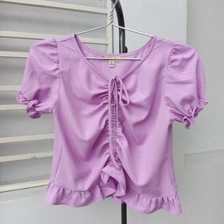 Áo Nữ Croptop cổ V rút dây tay phồng mẫu mới VannhShop MS19