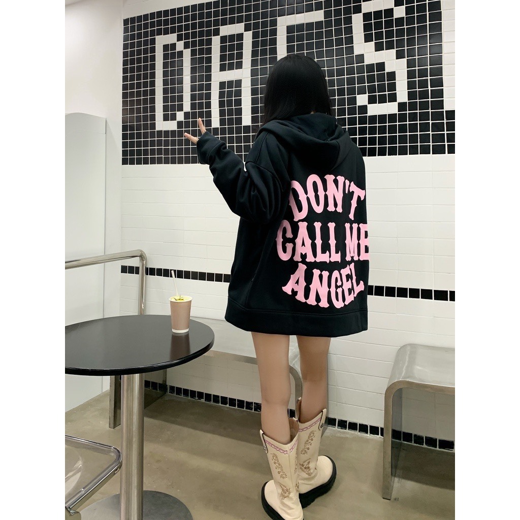 Áo Khoác Nữ, Áo Khoác Chất Nỉ Ngoại In Chữ DON'T CALL ME Hồng Kèm Mũ 2 Lớp Siêu Xinh