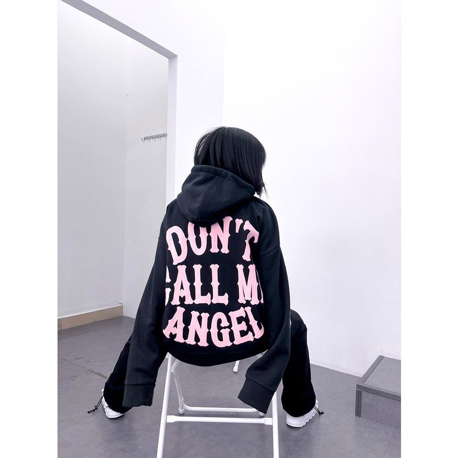 Áo Khoác Nữ, Áo Khoác Chất Nỉ Ngoại In Chữ DON'T CALL ME Hồng Kèm Mũ 2 Lớp Siêu Xinh