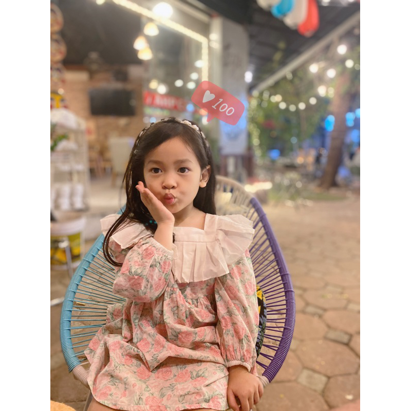 Váy hoa tiểu thư cổ xếp ly cho bé 1 đến 10 tuổi