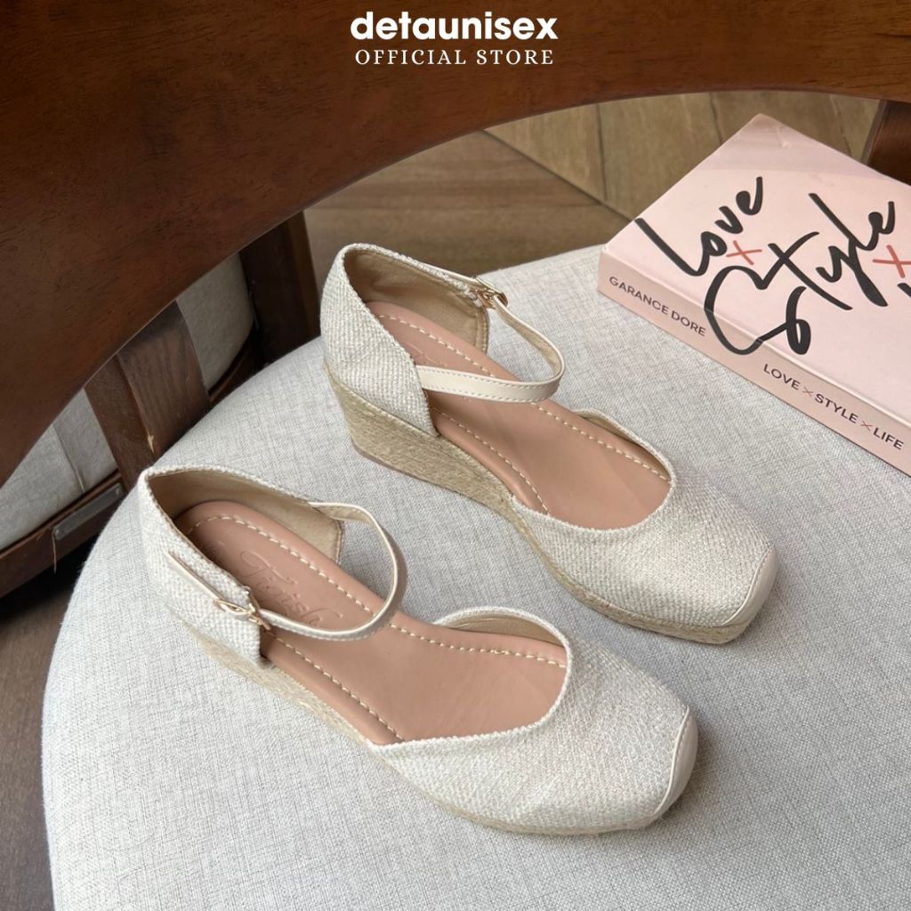 Giày sandal nữ đế cói thân thiện môi trường cao 7cm chính hãng Detaunisex - SACOI01