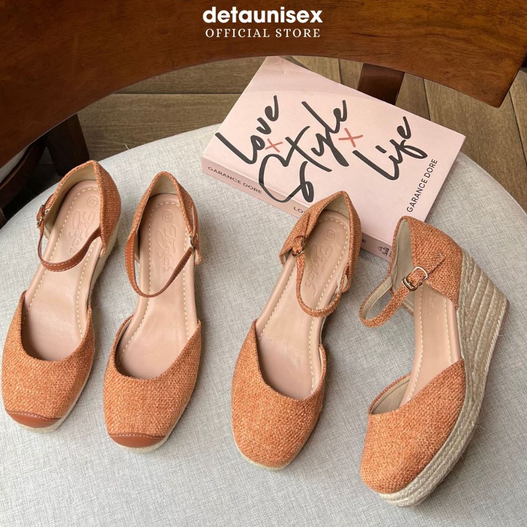 Giày sandal nữ đế cói thân thiện môi trường cao 7cm chính hãng Detaunisex - SACOI01