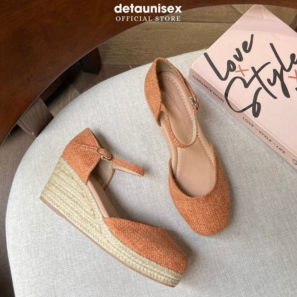Giày sandal nữ đế cói thân thiện môi trường cao 7cm chính hãng Detaunisex - SACOI01