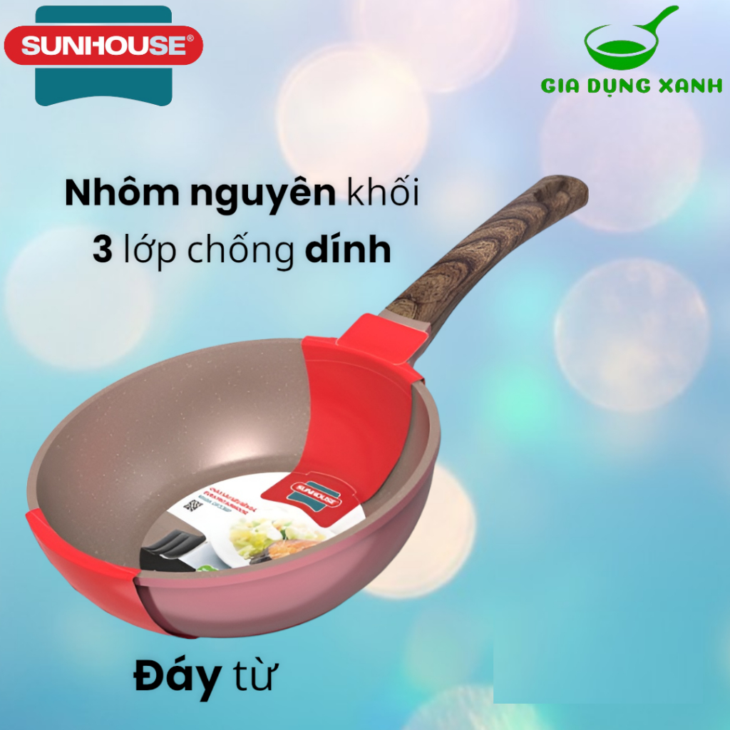 Chảo sâu lòng chống dính vân đá đáy từ Sunhouse 20-24cm dùng trên mọi loại bếp