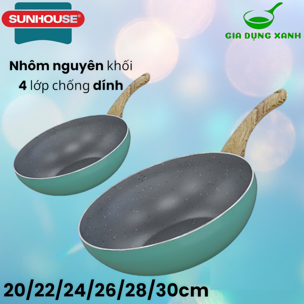 Chảo sâu lòng chống dính vân đá Clover SUNHOUSE 20-22-24-26-30cm (Không dùng trên bếp từ)